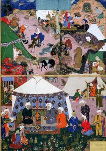 مخيم بدوي ، من خامسا (خماسي) من قبل نظامي ، تبريز ، شرق أذربيجان ، الفارسية ، السلالة الصفوية ، 1539-43 (مرحاض غير شفاف وذهب على ورق) بواسطة Mir SayyidAli attr. to Mir SayyidAli attr. to